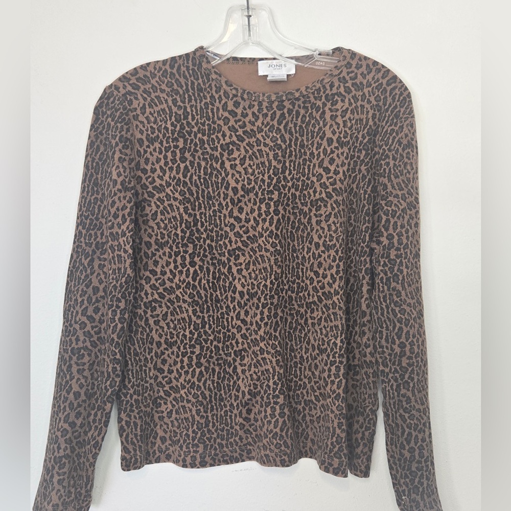 Jones Sport Leopard Print Long Sleeve Top | Cotton Knit | Women’s Medium